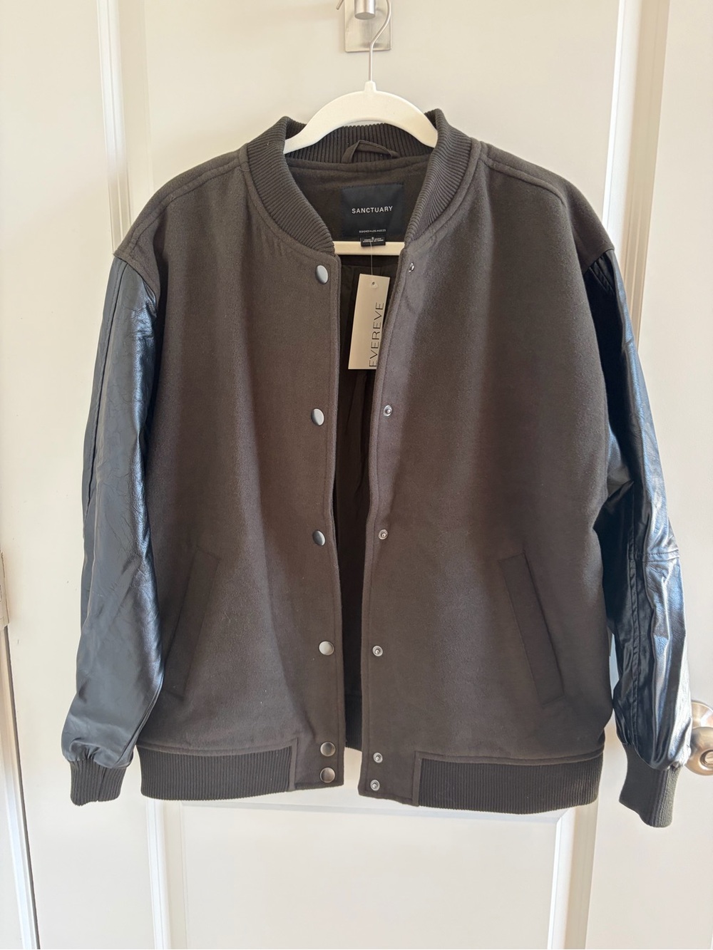 Sanctuary Charcoal Bomber Jacket with Leather Sleeves